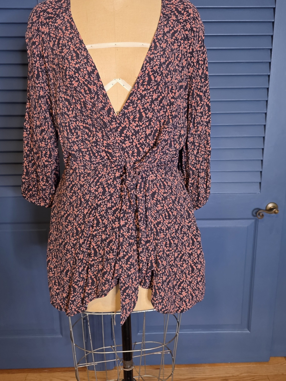 Free People Clara Tunic Mini Dress Black Floral Boho V-Neck Medium